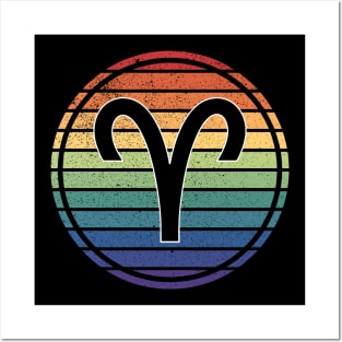 Vintage Distressed Rainbow Gay Pride Zodiac Aries Posters and Art